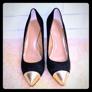 Banana Republic gold tipped black velvet heels